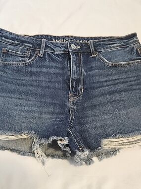 AMERICAN EAGLE-Women's Dark Blue Distressed Tomboy Denim Shorts SZ 8